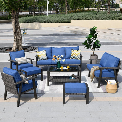 Ovios 7 Pieces Outdoor Furniture All-Weather Patio Conversation Set Wicker Sectional Sofa with 5" Cushions