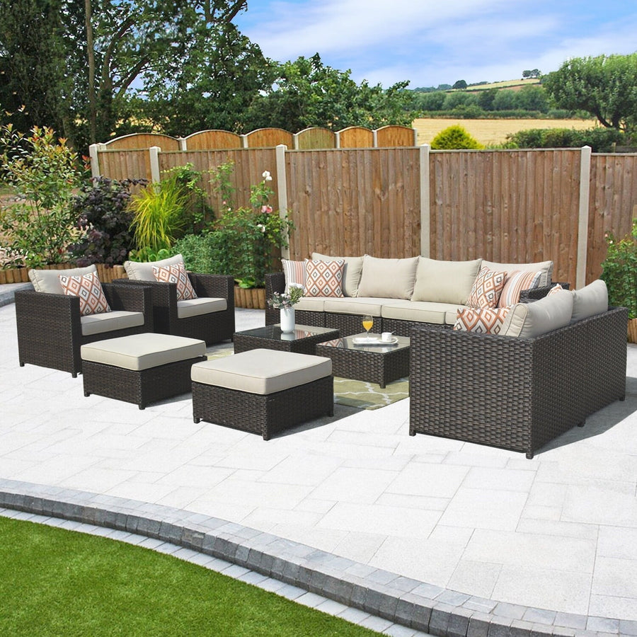 Ovios 12-piece Sunbrella & Olefin Fabric Patio Furniture Conversation Set Beige-Olefin