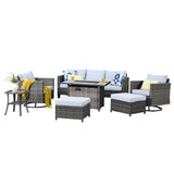 Ovios 7 Pieces Outdoor Patio Furniture with Rectangle Fire Pit Table All Weather Wicker Sectional Set with 360° Swivel Rocking Chair for Porch 3