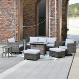 Ovios 7 Pieces Outdoor Patio Furniture with Rectangle Fire Pit Table All Weather Wicker Sectional Set with 360° Swivel Rocking Chair for Porch 2