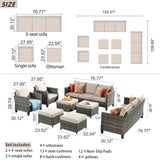 Ovios 8 Pieces Outdoor Furniture All-Weather Patio Conversation Set Wicker Sectional Couch with Cushions 5