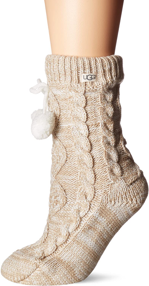 UGG Womens Pom Pom Fleece Lined Crew Sock