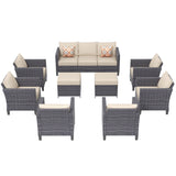 Ovios 9 Piece Outdoor Furniture All Weather Patio Conversation Chair Set Wicker Sectional Sofa with Soft Cushions for Garden Backyard 2