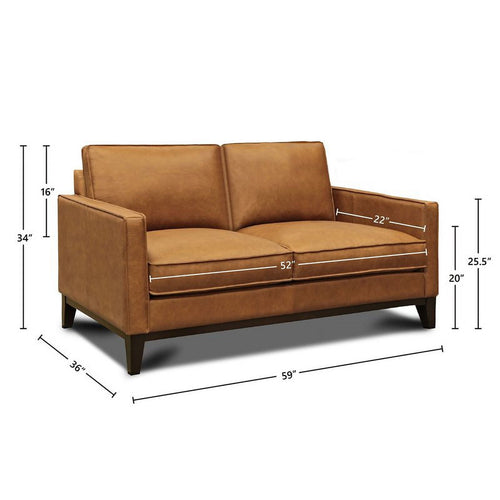 GTR Leather Metropole 100% Top Grain Pull Up  Mid-century Loveseat