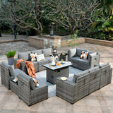 Ovios 13 Pieces Outdoor Patio Furniture with Fire Pit Table All Weather Wicker Sectional Set for Porch 6