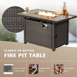 Ovios 7 Pieces Outdoor Patio Furniture with Fire Pit Table All Weather Wicker Conversation Set with Swivel Chair for Porch 5