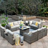 Ovios 13 Pieces Outdoor Patio Furniture with Fire Pit Table All Weather Wicker Sectional Set for Porch 1