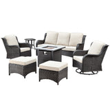 Ovios 7 Pieces Outdoor Patio Furniture with 30 inch Fire Pit Table All Weather Wicker Conversation Set with 360°Swivel Chair for Porch Metal Frame 3