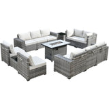 Ovios 13 Pieces Outdoor Patio Furniture with Fire Pit Table All Weather Wicker Sectional Set for Porch 2