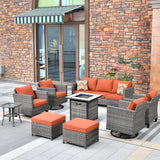 Ovios 9 Pieces Outdoor Patio Furniture with 30Inch Gas Fire Pit Table CSA Approved Grey Wicker Conversation Set with 360 Degree Swivel Rocking Chair 4