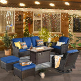 Ovios 7 Pieces Outdoor Patio Furniture with Fire Pit Table All Weather Wicker Conversation Set with Swivel Chair for Porch 2