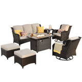Ovios 7 Pieces Outdoor Patio Furniture with Fire Pit Table All Weather Wicker Conversation Set with Swivel Chair for Porch 3