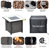 Ovios 9 Pieces Outdoor Patio Furniture with 30 Inch Fire Pit Table CSA Approved Grey Wicker Conversation Set with 360 Degree Swivel Rocking Chair 6