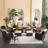 Ovios Patio Furniture Set 10-piece Wicker Rocking Swivel Chair Sectional Sofa Side Tables Coffee Table Denim Blue 2