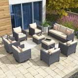 Ovios 10 Pieces Outdoor Patio Furniture with 360° Swivel Rocking Chairs All Weather Patio Sectional Sofa Set for Balcony 2