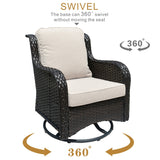 Ovios 9 Pieces Outdoor Patio Furniture with 30 Inch Fire Pit Table CSA Approved Grey Wicker Conversation Set with 360 Degree Swivel Rocking Chair 5