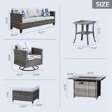 Ovios 7 Pieces Outdoor Patio Furniture with Rectangle Fire Pit Table All Weather Wicker Sectional Set with 360° Swivel Rocking Chair for Porch 6