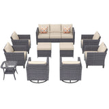 Ovios 10 Pieces Outdoor Patio Furniture with 360° Swivel Rocking Chairs All Weather Patio Sectional Sofa Set for Balcony 6