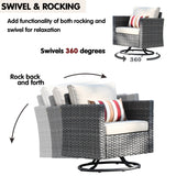 Ovios 9 Pieces Outdoor Patio Furniture with 30Inch Gas Fire Pit Table CSA Approved Grey Wicker Conversation Set with 360 Degree Swivel Rocking Chair 6