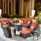 Ovios 9 Pieces Outdoor Patio Furniture with 30 Inch Fire Pit Table CSA Approved Grey Wicker Conversation Set with 360 Degree Swivel Rocking Chair 3